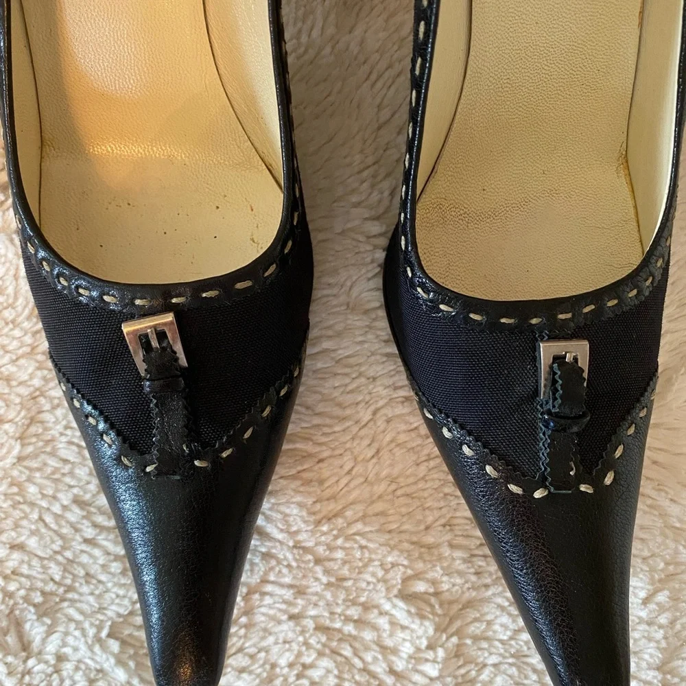 Vintage Prada Pointy Toe Black Heels with Buckle - Picture 3 of 11